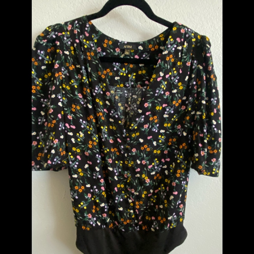 AFRM Floral Bodysuit with light puff sleeves size XL